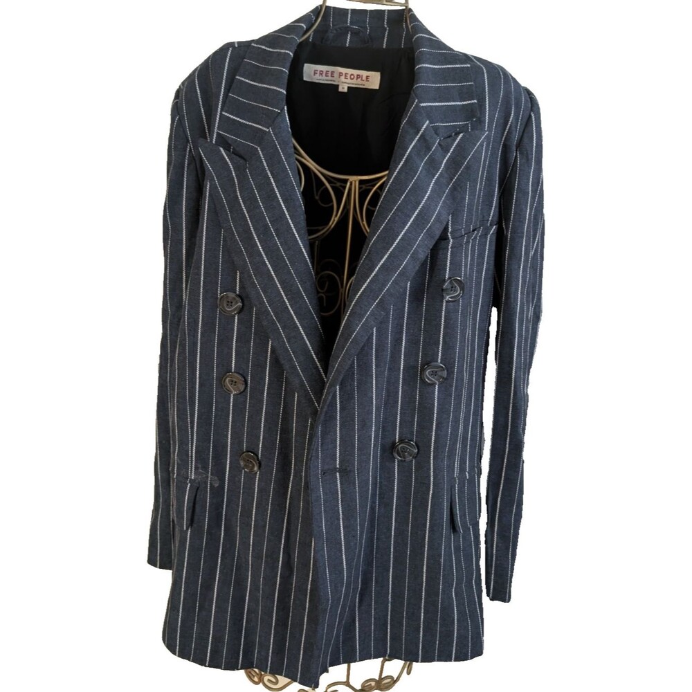 Free People Pinstripe Double-Breasted Blazer Women's Jacket Coat Excellent